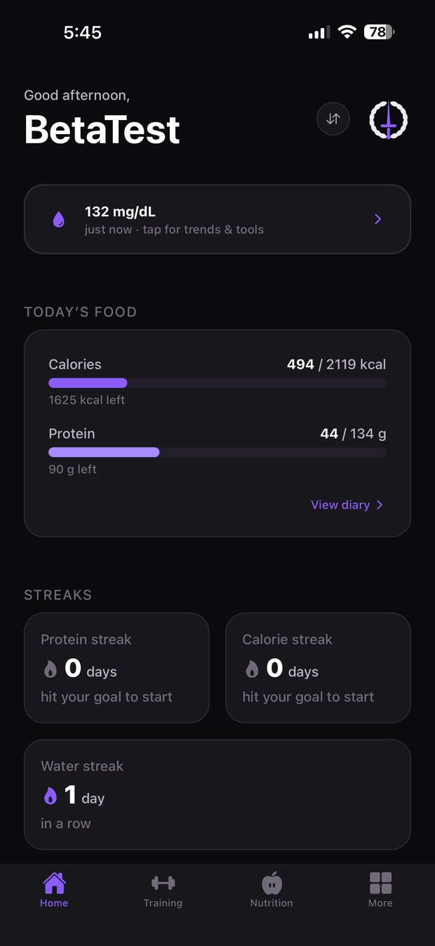Mythikos Fitness home dashboard